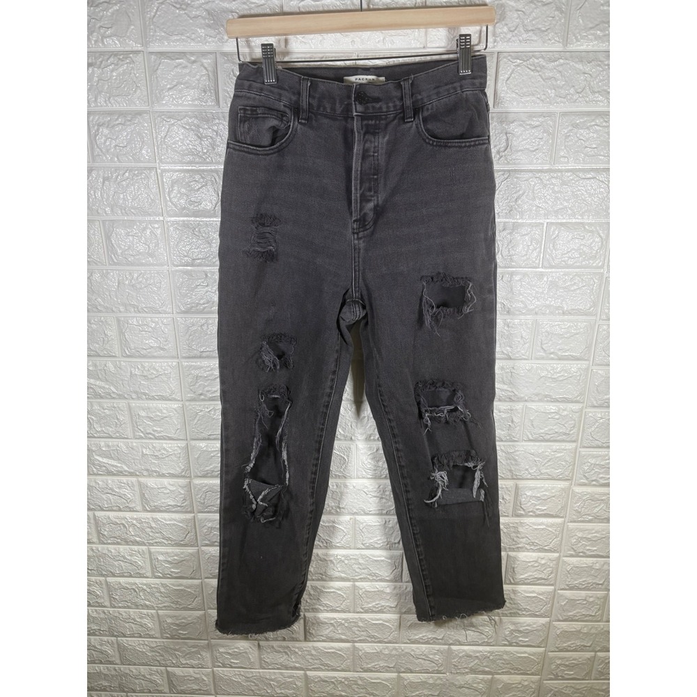 PacSun High Rise Straight Leg‎ Distressed Ripped Black Wash Denim Jeans Size 27
